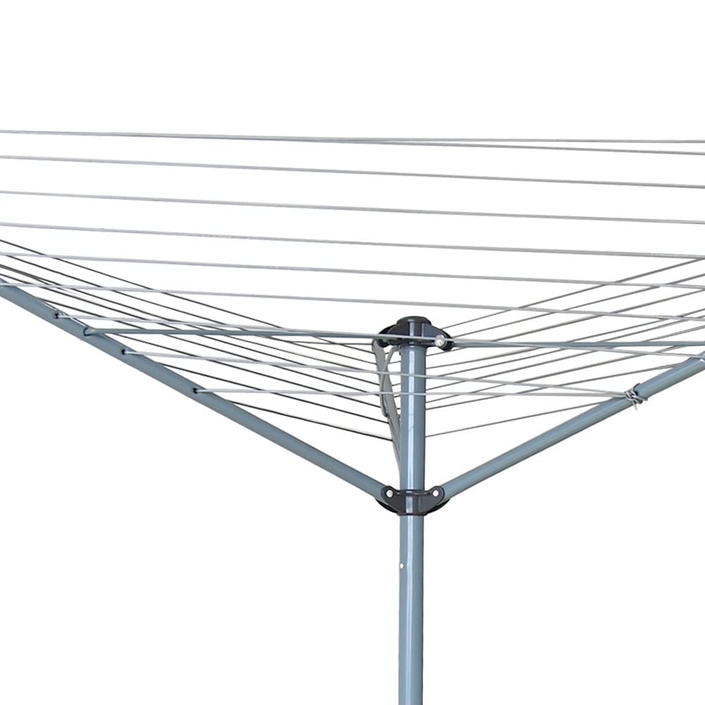 Ram 3 Arm Rotary Washing Line - 30m Garden Clothes Airer Dryer - Folding Rotary Line with Ground Spike & Cover - Grey - New