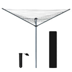 Ram 3 Arm Rotary Washing Line - 30m Garden Clothes Airer Dryer - Folding Rotary Line with Ground Spike & Cover - Grey - New