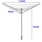 Ram 3 Arm Rotary Washing Line - 30m Garden Clothes Airer Dryer - Folding Rotary Line with Ground Spike & Cover - Grey - New