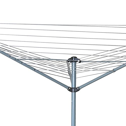 Ram 3 Arm Rotary Washing Line - 30m Garden Clothes Airer Dryer - Folding Rotary Line with Ground Spike & Cover - Grey - New