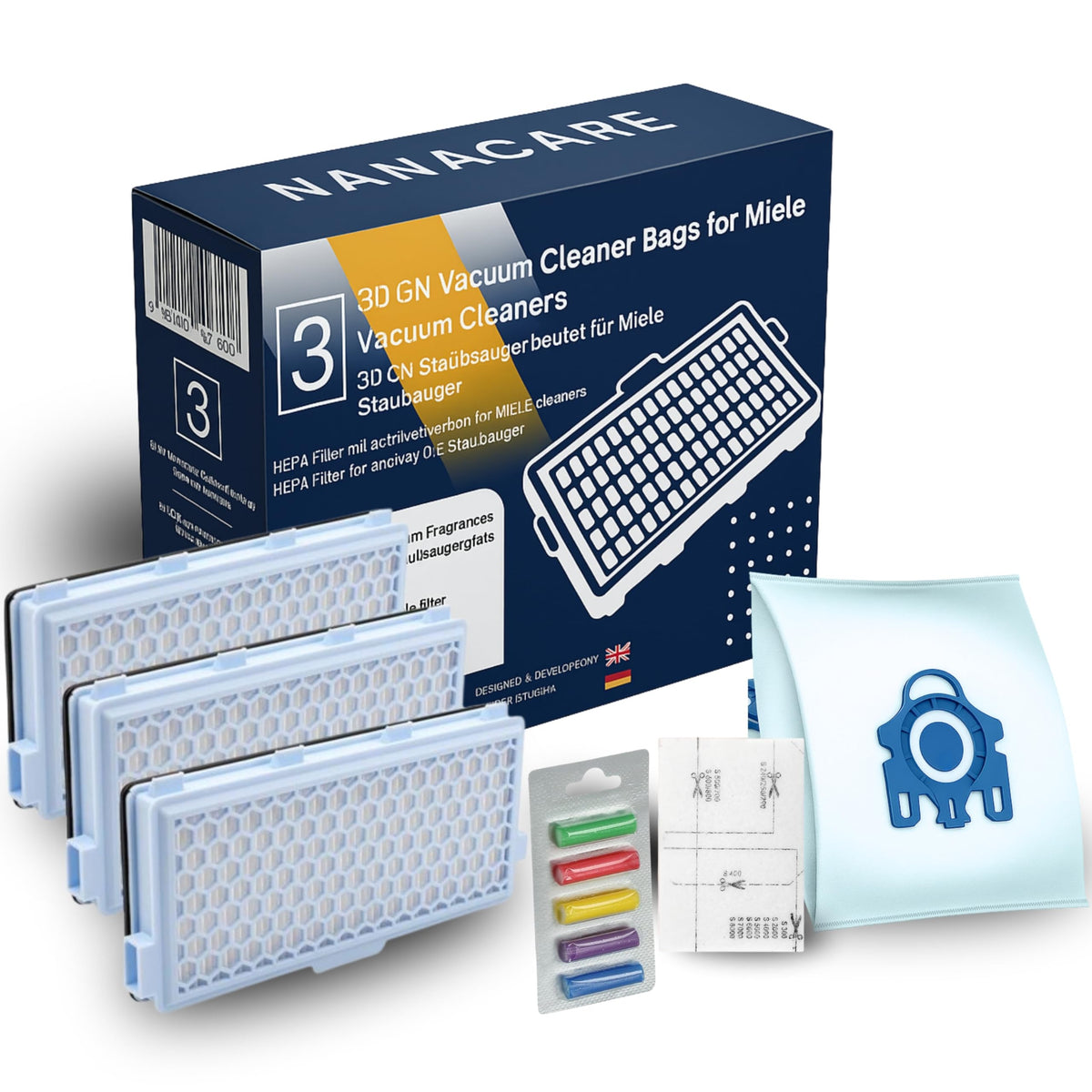 Miele Compatible Vacuum Cleaner Bags & Filter Kit - GN Type - S5 S8 C1 C2 C3 Models - 3 HEPA Filters - 5 Fragrance Sticks - Like New