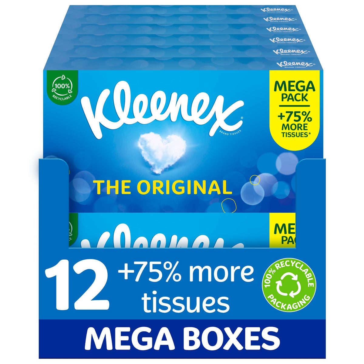 Kleenex Original Facial Tissues Mega Pack – 12 Boxes 1344 Sheets – Bulk Soft Tissue - Damaged Box