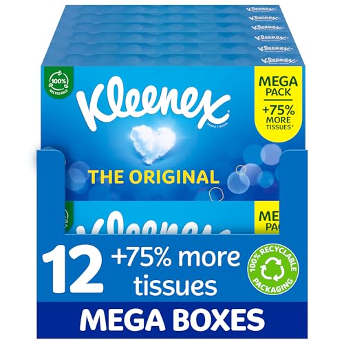 Kleenex Original Facial Tissues Mega Pack – 12 Boxes 1344 Sheets – Bulk Soft Tissue - Damaged Box