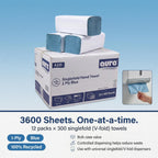 Aura V-Fold Paper Hand Towels - 1 Ply Blue Recycled - 3600 Sheets Bulk Pack - New