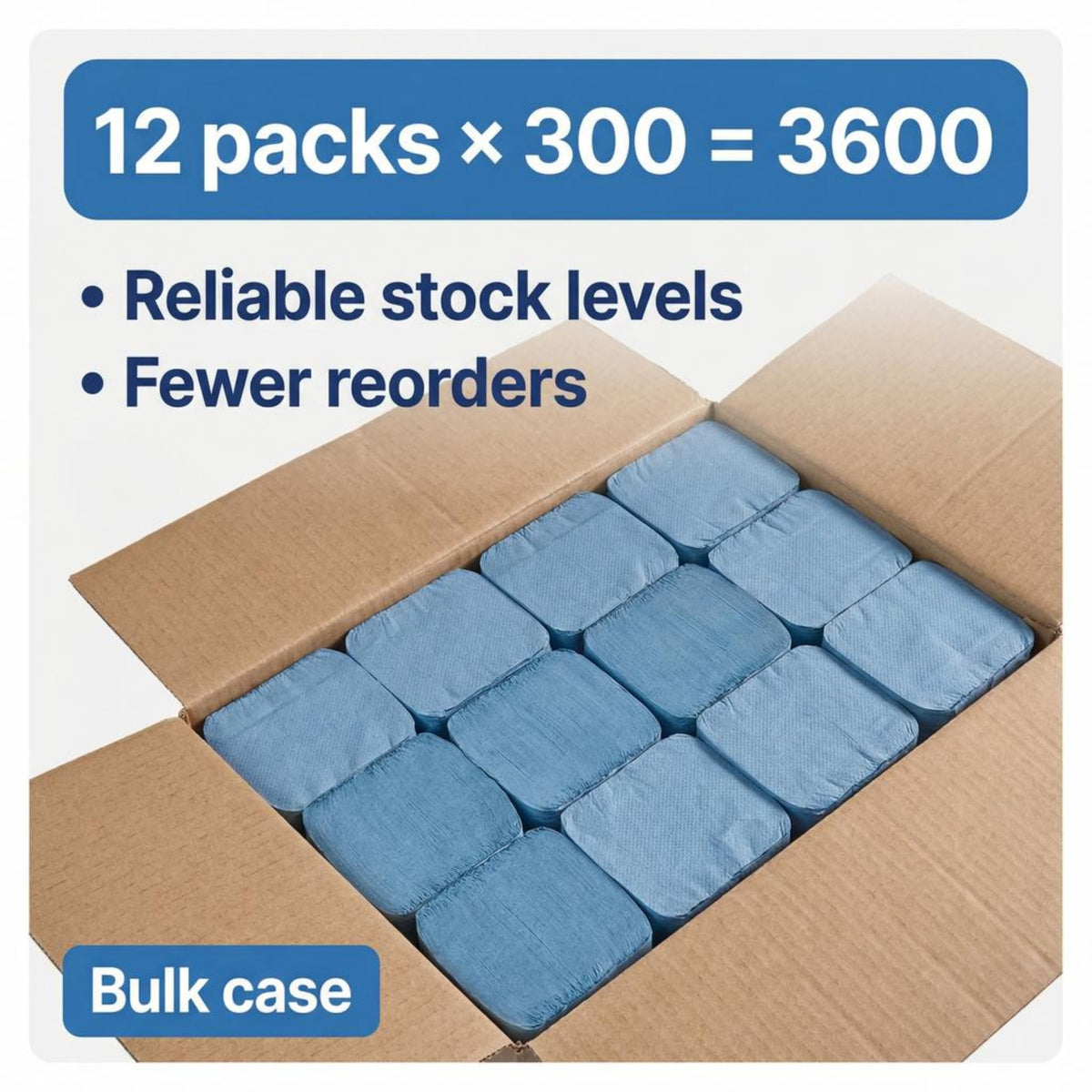 Aura V-Fold Paper Hand Towels - 1 Ply Blue Recycled - 3600 Sheets Bulk Pack - New