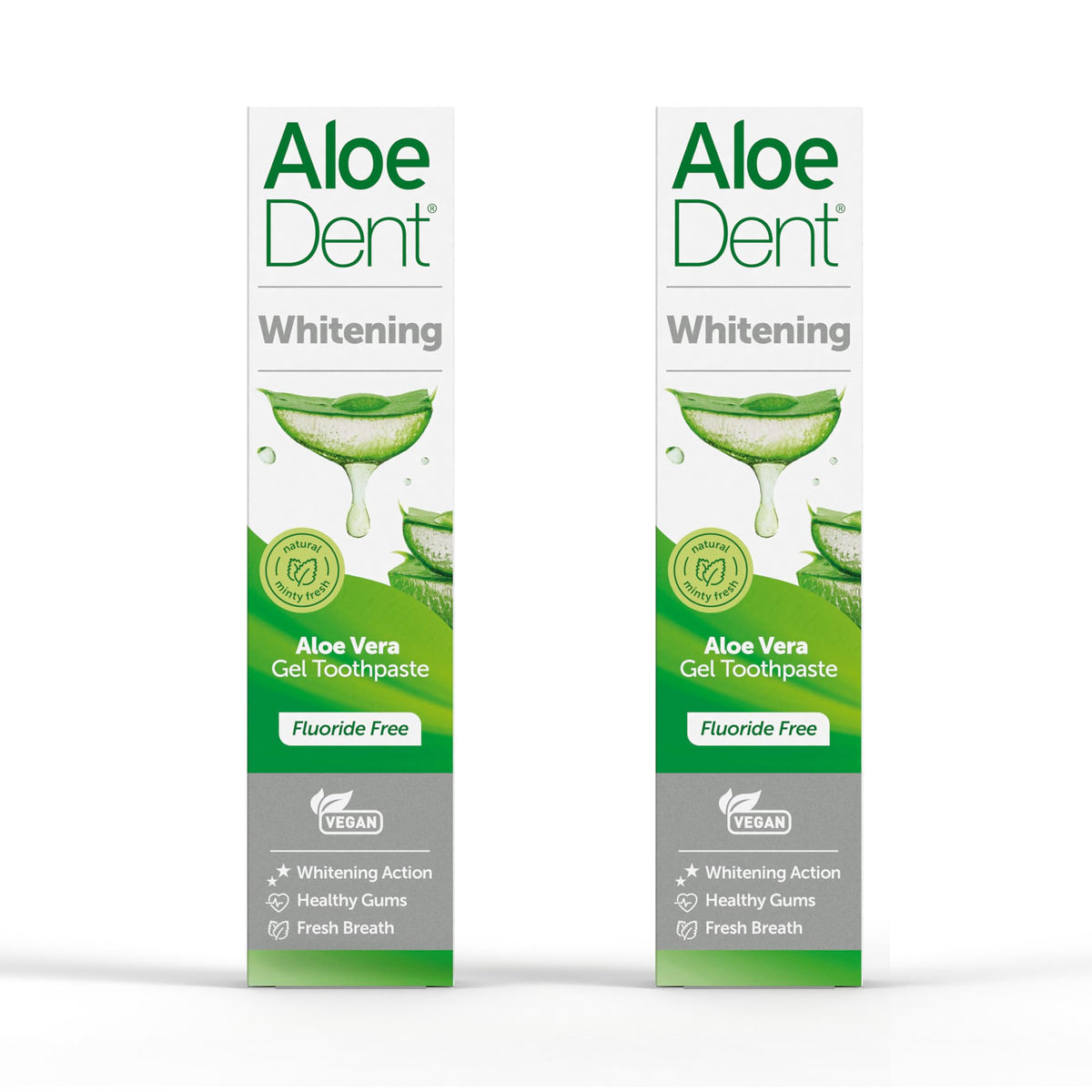 Aloe Dent Whitening Aloe Vera Gel Toothpaste - Fluoride Free - Vegan SLS Free - 100ml 2 Pack - Healthy Gums Fresh Breath - New