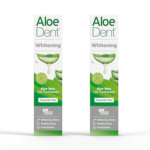 Aloe Dent Whitening Aloe Vera Gel Toothpaste - Fluoride Free - Vegan SLS Free - 100ml 2 Pack - Healthy Gums Fresh Breath - New