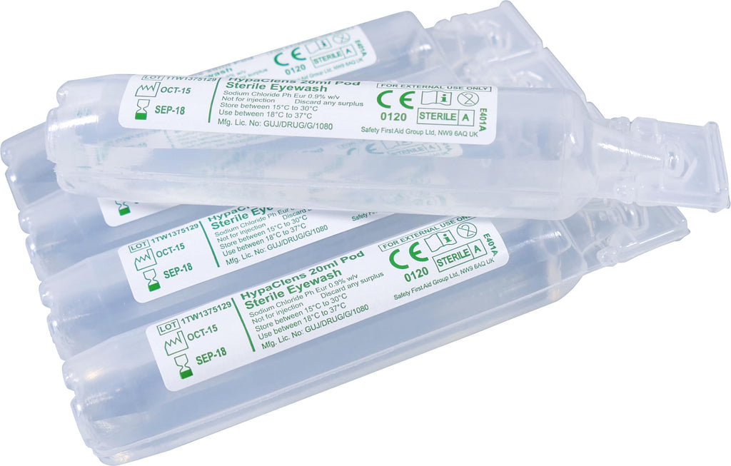 Safety First Aid HypaClens 20ml Saline Eye Wash Pods - Pack of 25 - Sterile First Aid Solution - Damaged Box