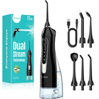 COSLUS Water Flosser Cordless - Portable Oral Irrigator 300ML - 5 Jet Tips Rechargeable - IPX7 Waterproof Black - Teeth Braces Cleaner - Damaged Box