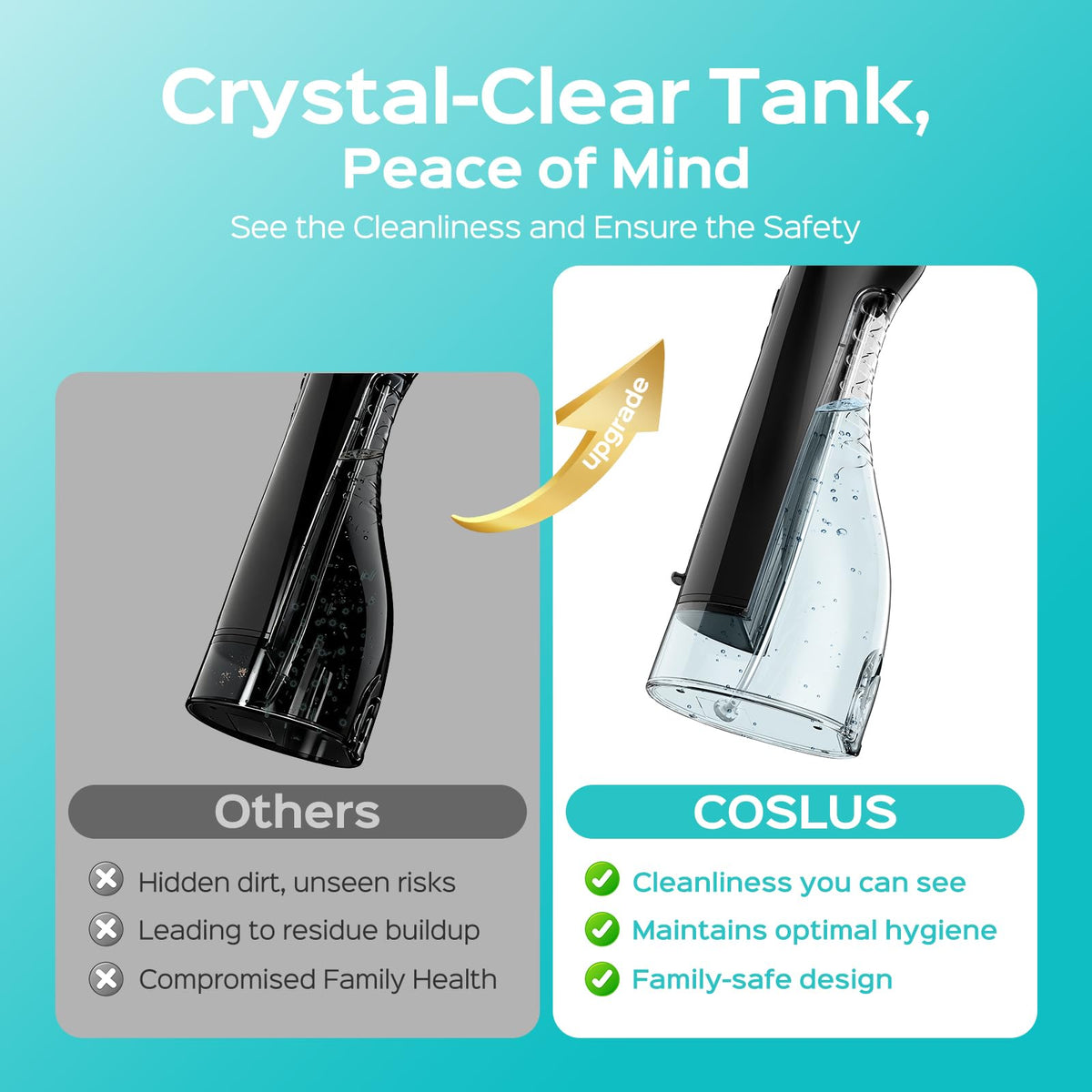 COSLUS Water Flosser Cordless - Portable Oral Irrigator 300ML - 5 Jet Tips Rechargeable - IPX7 Waterproof Black - Teeth Braces Cleaner - Damaged Box