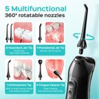 COSLUS Water Flosser Cordless - Portable Oral Irrigator 300ML - 5 Jet Tips Rechargeable - IPX7 Waterproof Black - Teeth Braces Cleaner - Damaged Box