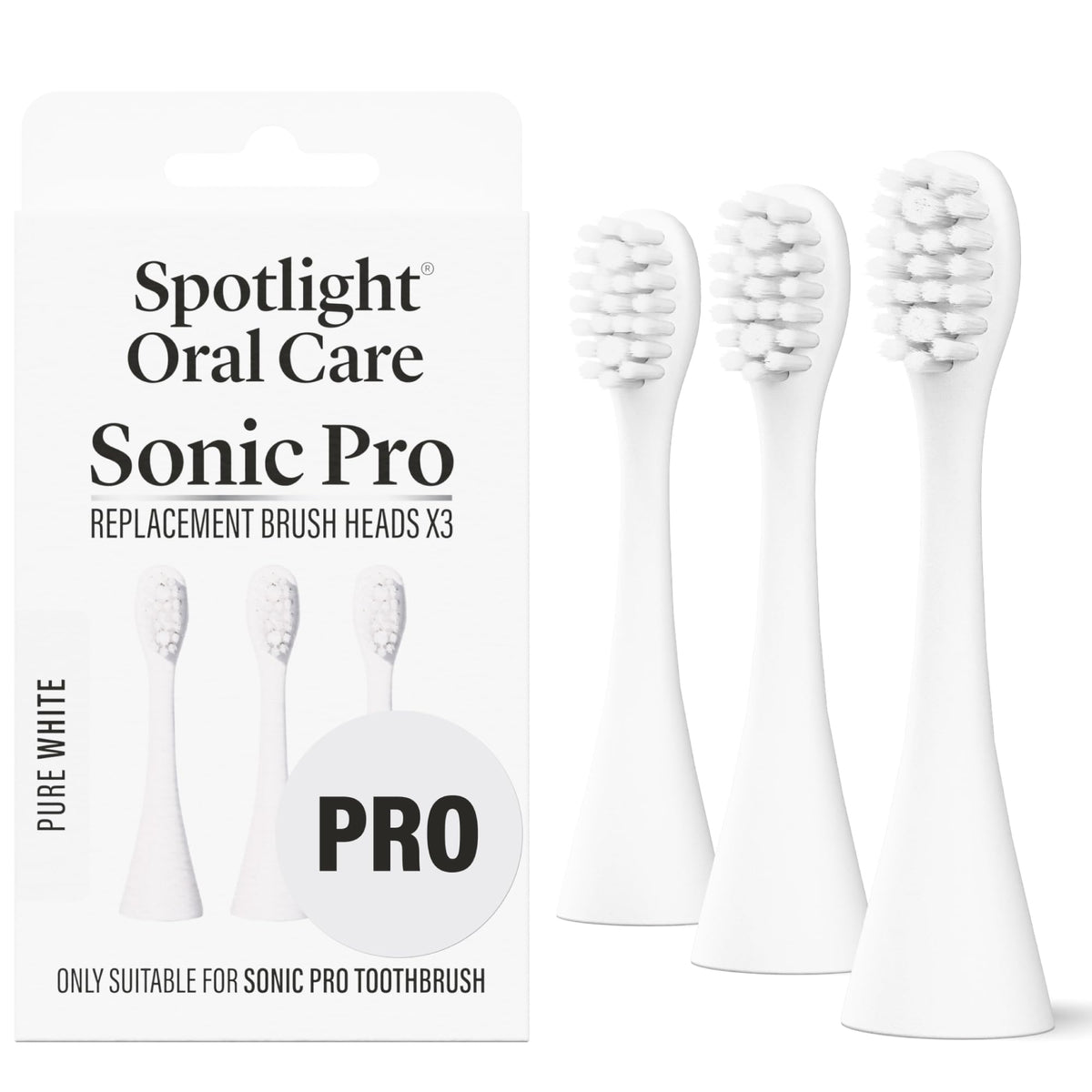 Spotlight Sonic Pro Toothbrush Replacement Heads - White - 3 Pack - Micro-Point Tongue Cleaner - 9-Month Supply - Damaged Box