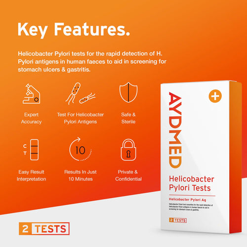 AYDMED Helicobacter Pylori Test Kit - H. Pylori Rapid Detection - 2 Pack Home Screening - Damaged Box - BBE 05/2027