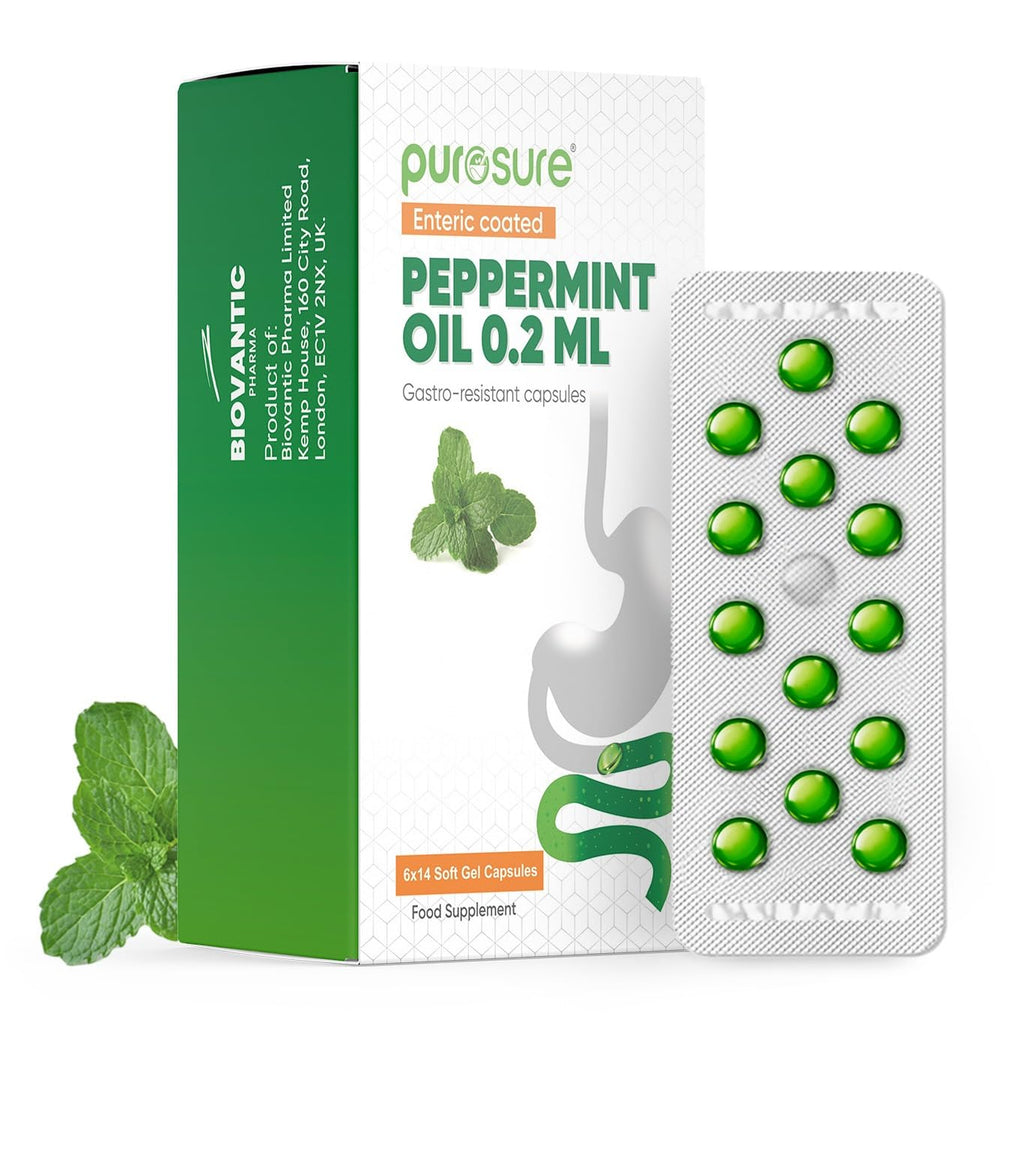 Purosure Peppermint Oil Capsules - 84 Softgels, Enteric Coated, Gastro-Resistant, Digestive Support Mint - New - BBE 02/2028
