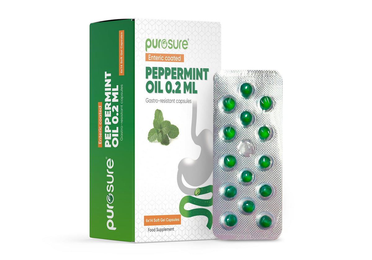 Purosure Peppermint Oil Capsules - 84 Softgels, Enteric Coated, Gastro-Resistant, Digestive Support Mint - New - BBE 02/2028