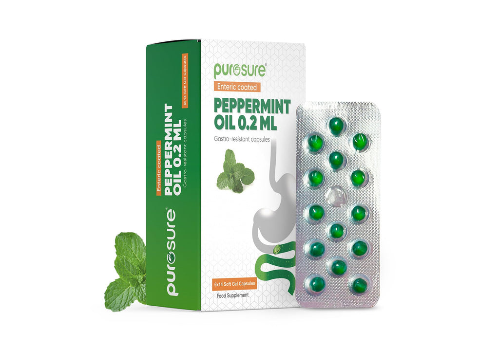 Purosure Peppermint Oil Capsules - 84 Softgels, Enteric Coated, Gastro-Resistant, Digestive Support Mint - New - BBE 07/2028