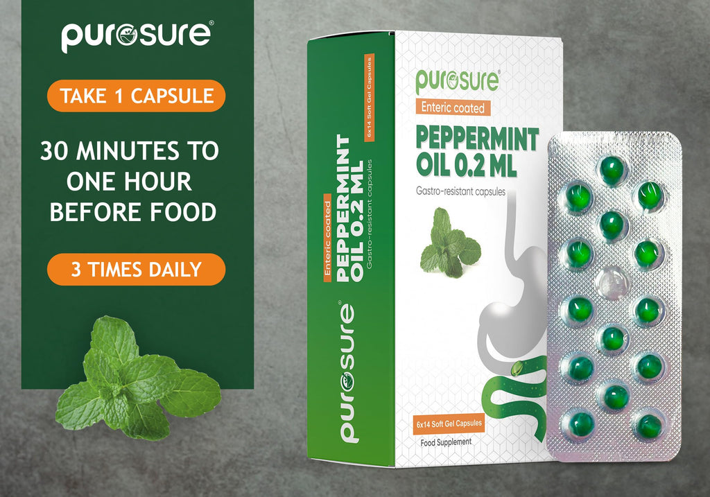 Purosure Peppermint Oil Capsules - 84 Softgels, Enteric Coated, Gastro-Resistant, Digestive Support Mint - New - BBE 11/2028
