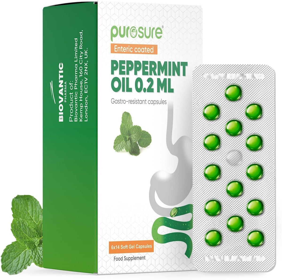 Purosure Peppermint Oil Capsules - 84 Softgels, Enteric Coated, Gastro-Resistant, Digestive Support Mint - New - BBE 11/2028