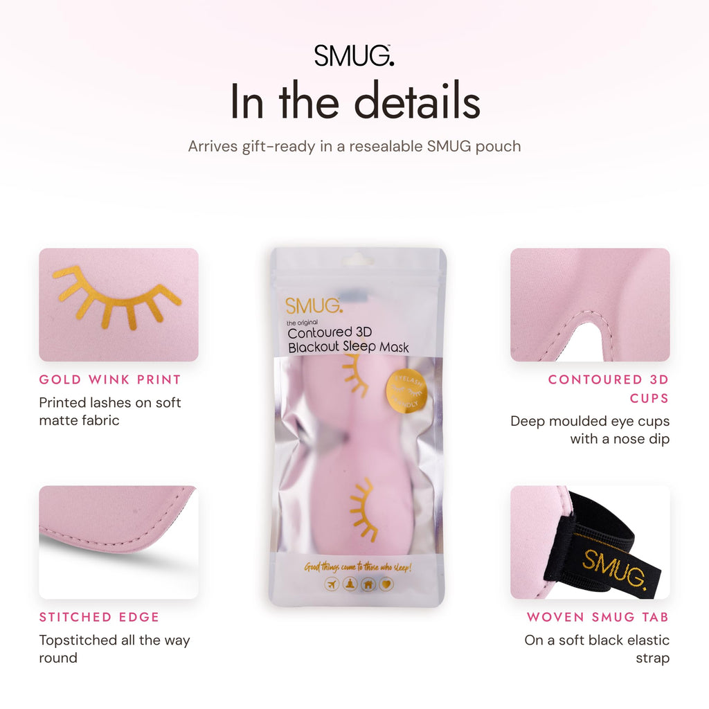 SMUG Blackout Sleep Eye Mask - Eyelash Extension Friendly - Adjustable Strap - Candy Shop Pink - Damaged Box