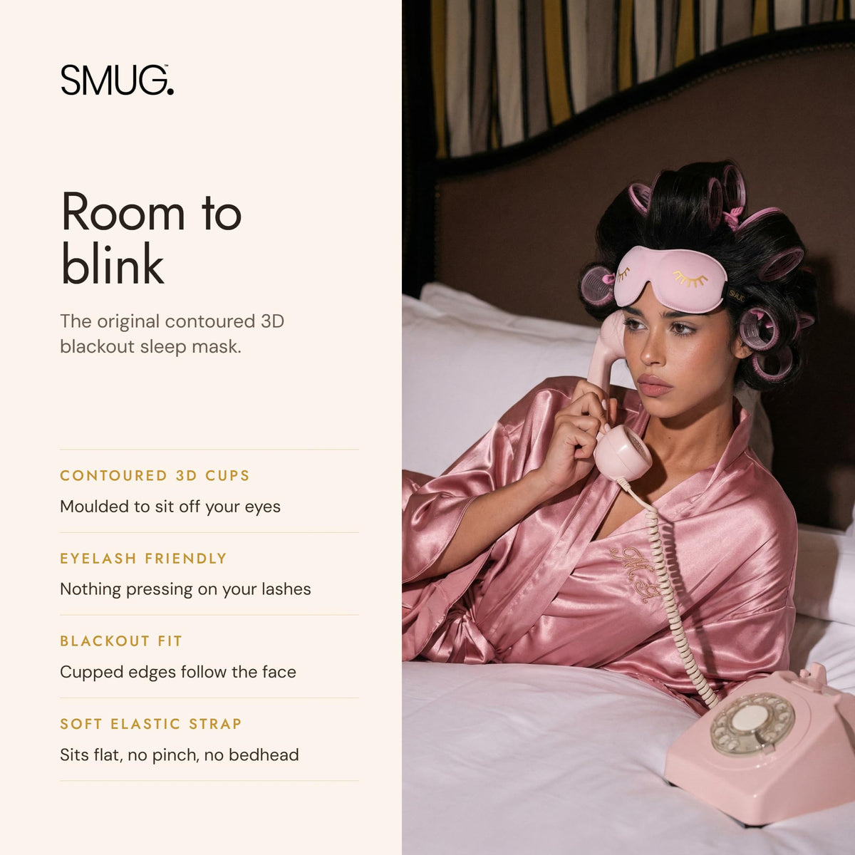 SMUG Blackout Sleep Eye Mask - Eyelash Extension Friendly - Adjustable Strap - Candy Shop Pink - Damaged Box