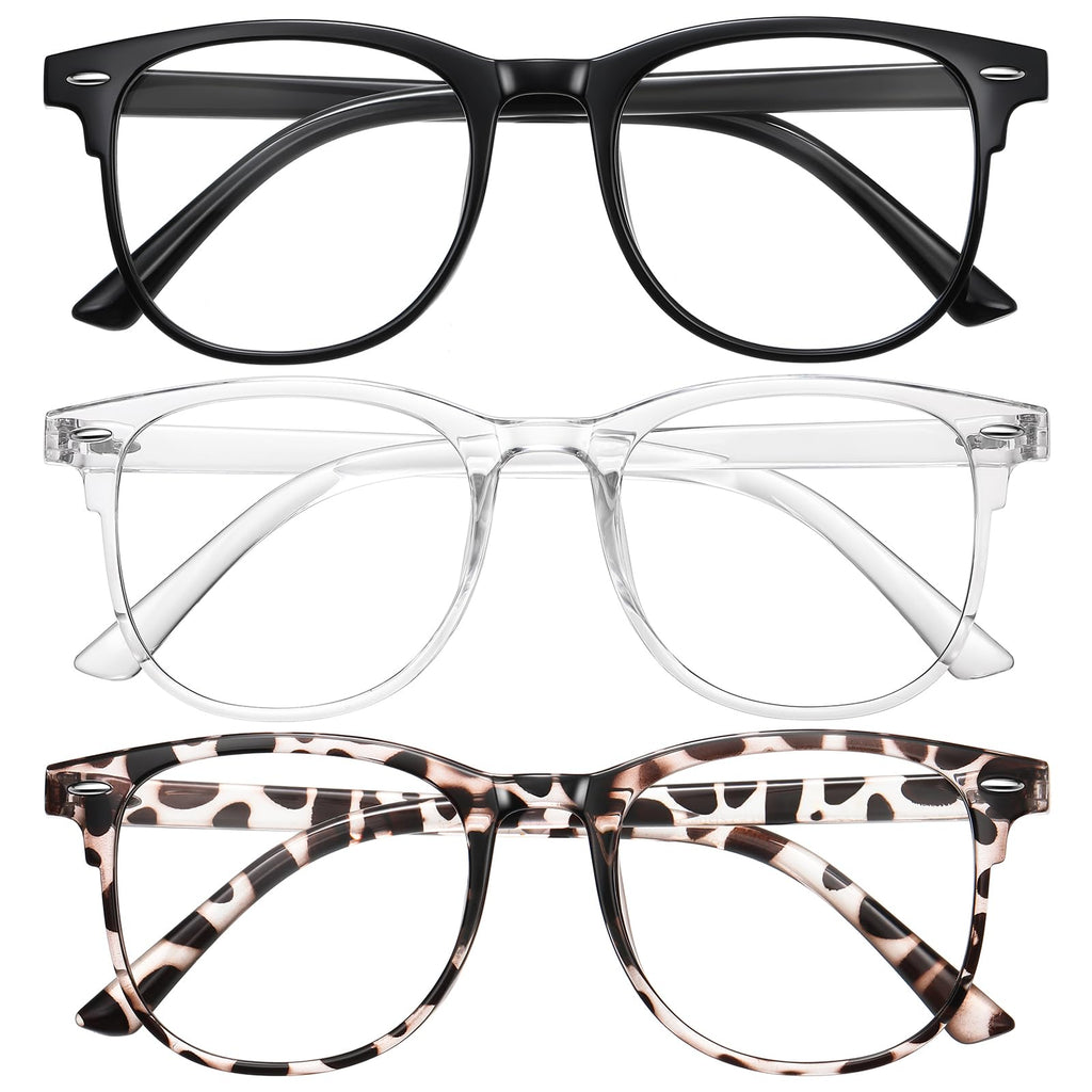 Okany 3 Pack Round Reading Glasses - Blue Light Blocking - Black White Leopard - 2.5 Optical Power - Damaged Box