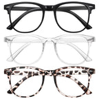 Okany 3 Pack Round Reading Glasses - Blue Light Blocking - Black White Leopard - 2.5 Optical Power - Damaged Box