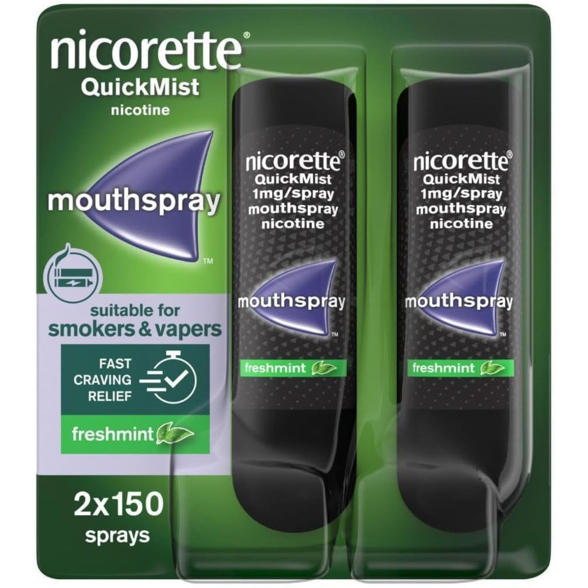 Nicorette Quickmist Mouthspray - Freshmint Nicotine Spray - 2 x 150 Sprays - Stop Smoking Aid - New - BBE 07/2028