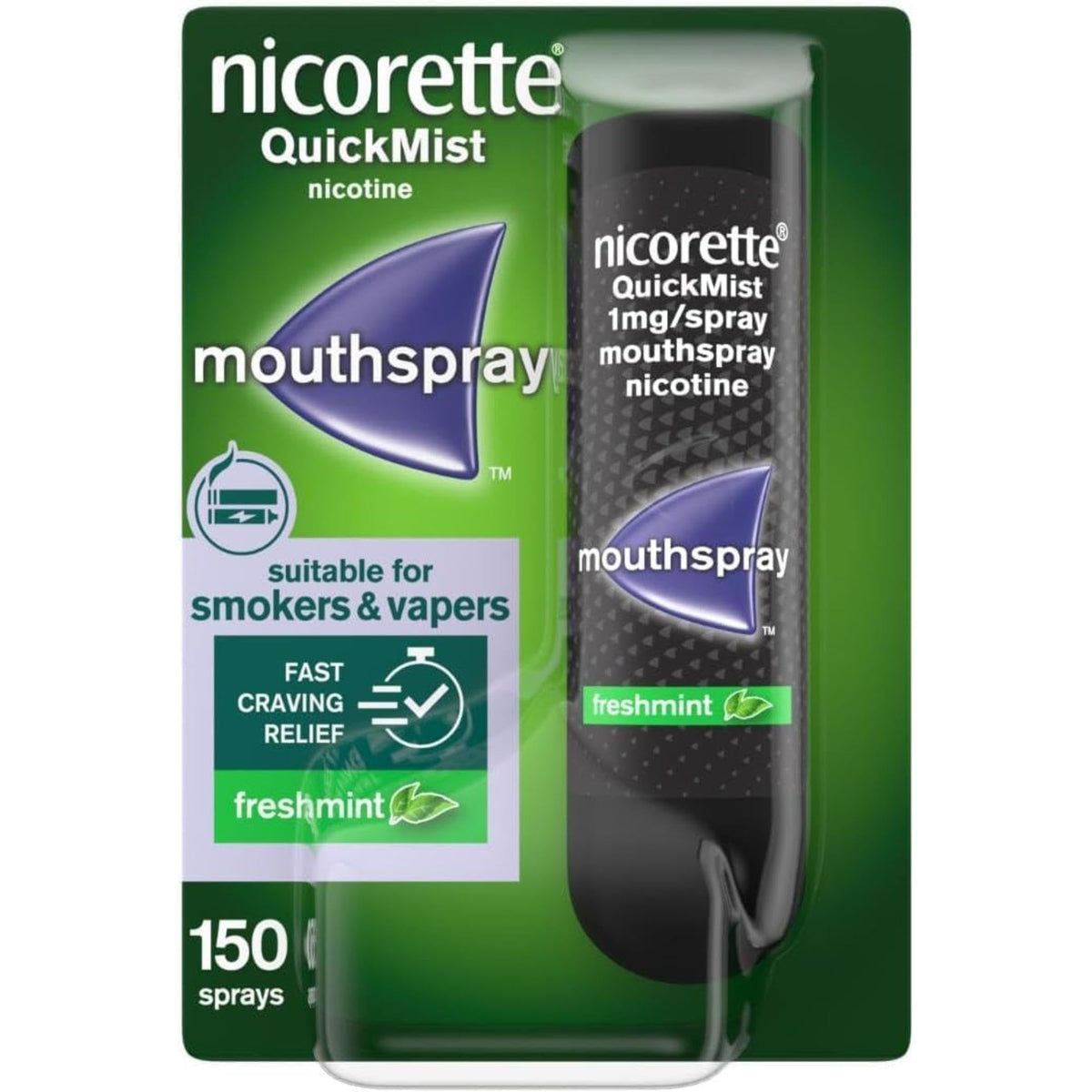 Nicorette Quickmist Mouthspray - Freshmint Nicotine Spray - 2 x 150 Sprays - Stop Smoking Aid - New - BBE 05/2028