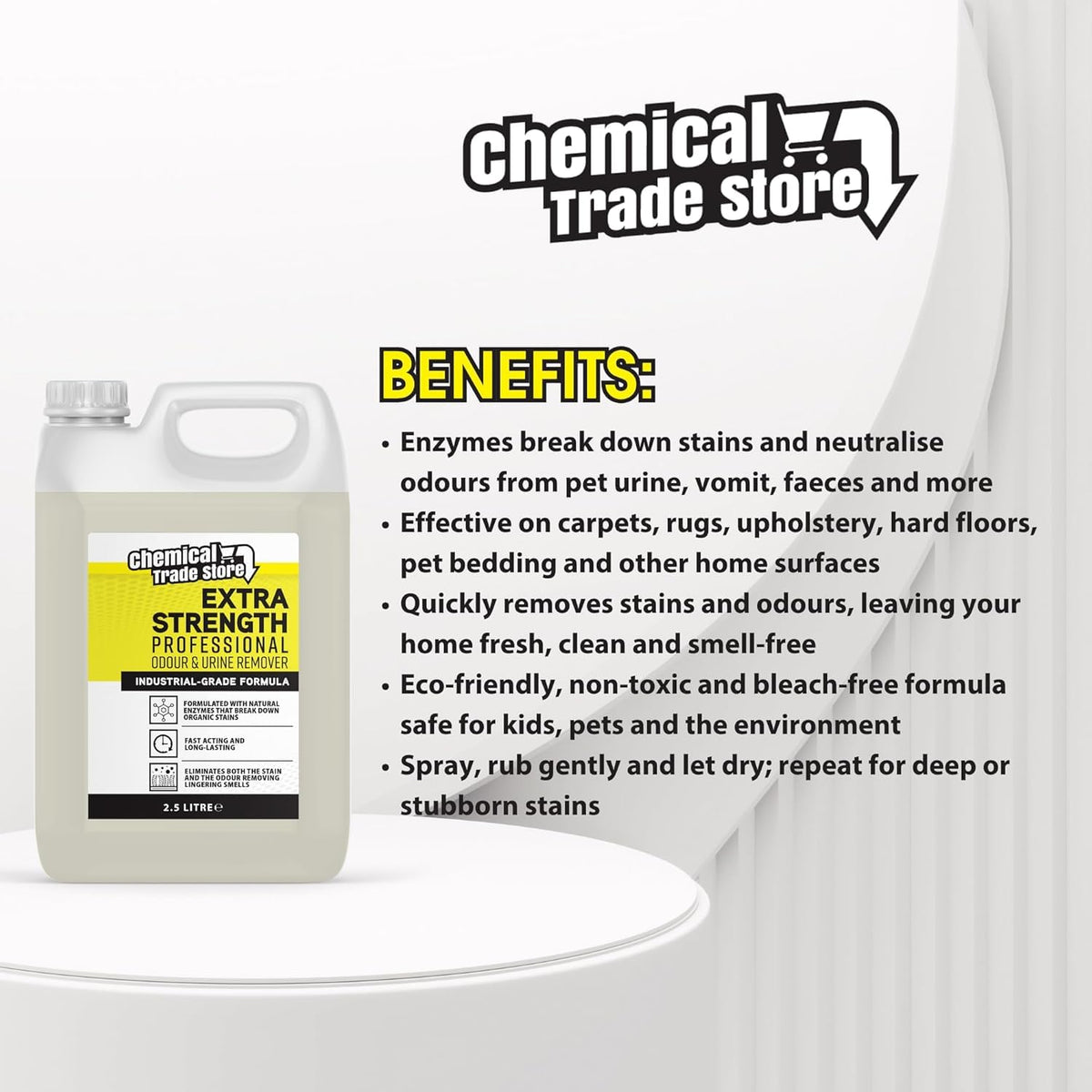 Chemical Trade Store Enzyme Odour & Urine Remover 2.5L - Professional Pet Stain Eliminator for Carpets, Upholstery & Hard Floors - New