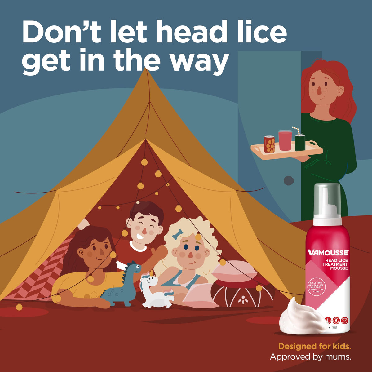 Vamousse Head Lice Treatment Mousse 160ml - Kills Lice & Eggs in 15 Mins - One-Time Application - Nit Comb Included - New - BBE 02/2028
