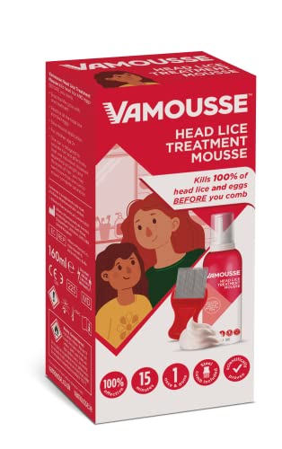 Vamousse Head Lice Treatment Mousse 160ml - Kills Lice & Eggs in 15 Mins - One-Time Application - Nit Comb Included - New - BBE 02/2028