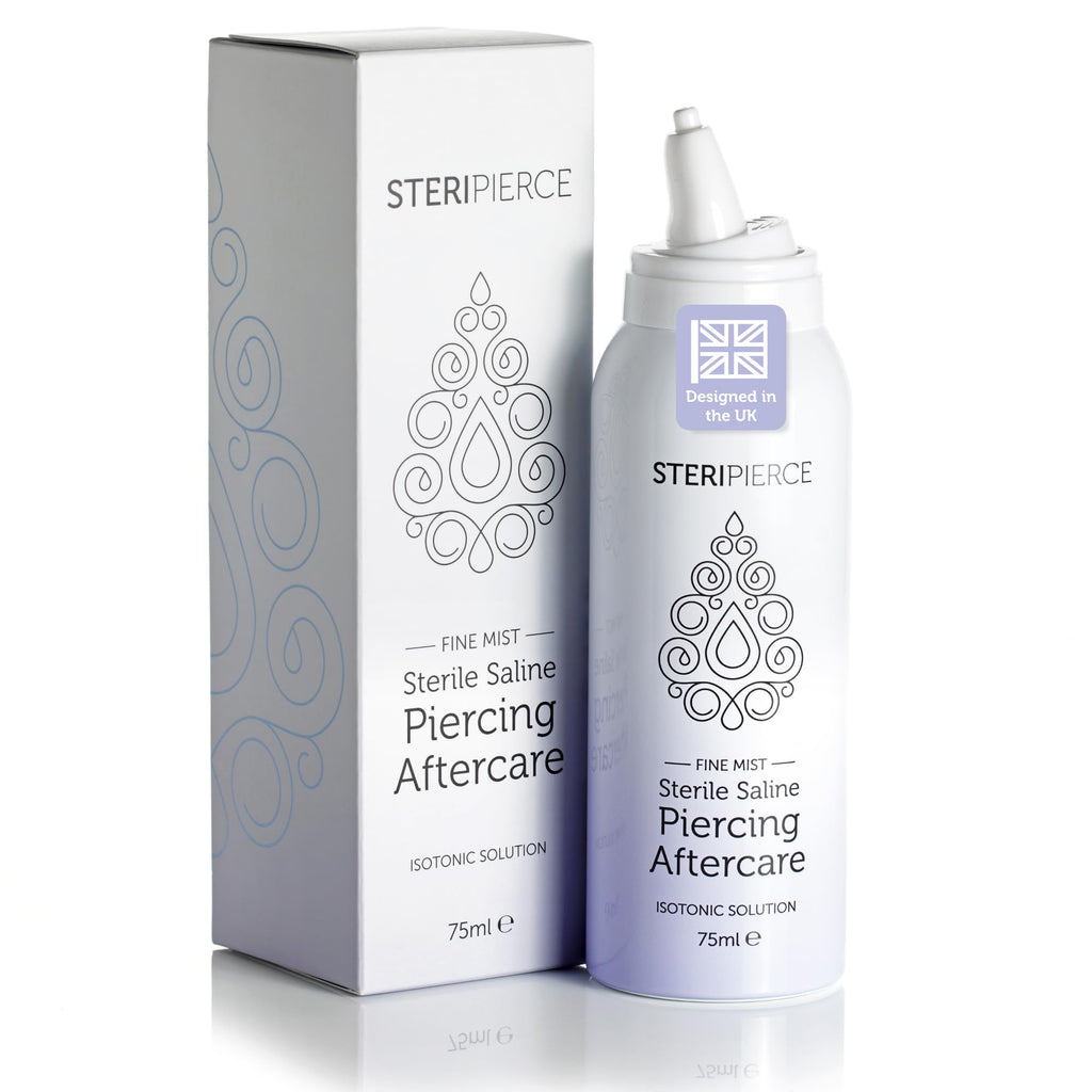 SteriPierce Sterile Saline Solution - Piercing Cleaning Spray for Nose Ear Body - 75ml Hypoallergenic Vegan - Damaged Box - BBE 11/2028