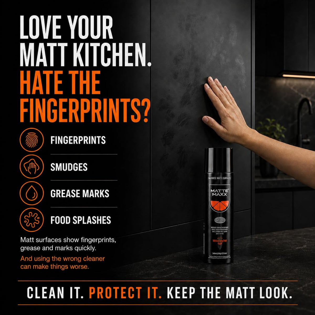 VuPlex Matte Maxx Matt Kitchen Cleaner Spray - Cupboards Doors - 240ml - Streak-Free Finish - Damaged Box