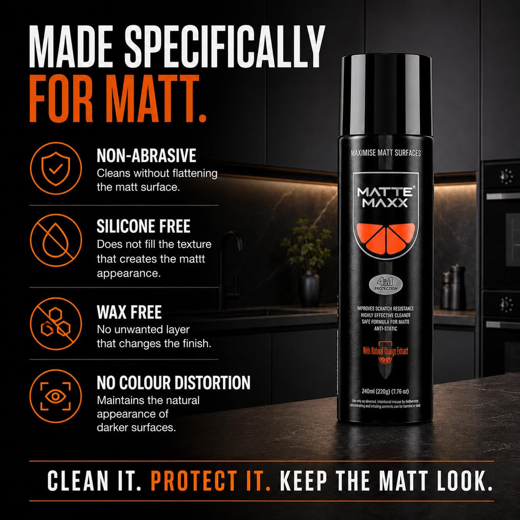 VuPlex Matte Maxx Matt Kitchen Cleaner Spray - Cupboards Doors - 240ml - Streak-Free Finish - Damaged Box