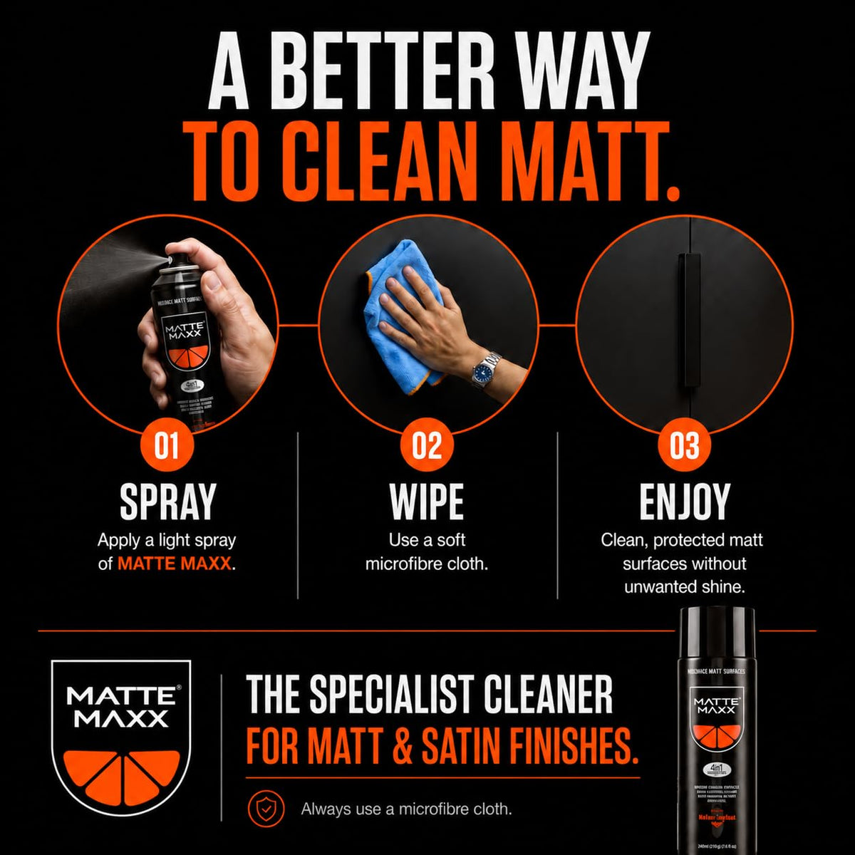 VuPlex Matte Maxx Matt Kitchen Cleaner Spray - Cupboards Doors - 240ml - Streak-Free Finish - Damaged Box