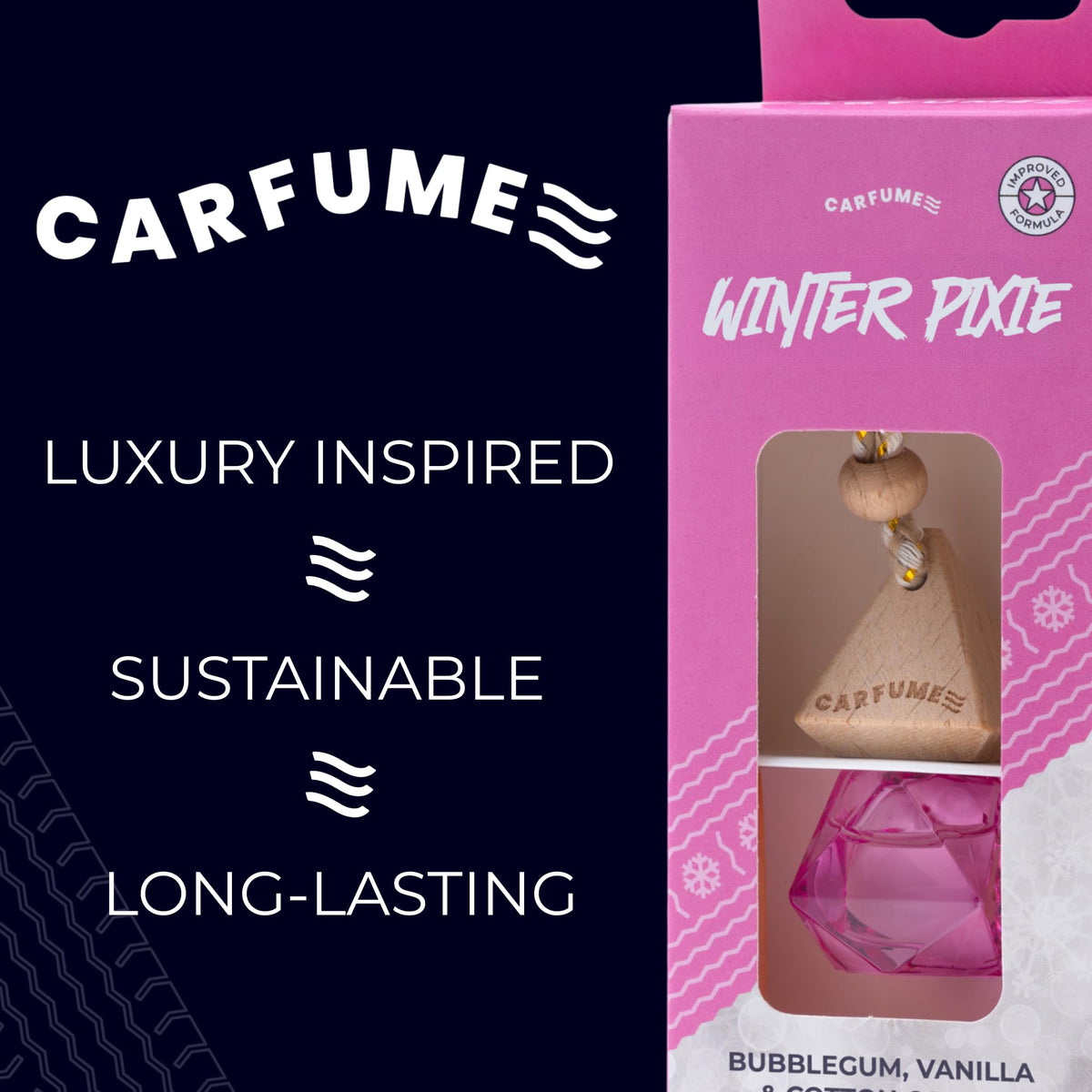 Carfume Winter Pixie Car Air Freshener Gift Set - Bubblegum Vanilla Cotton Candy - Hanging Diffuser Surge Can - Pink Car Accessory - Damaged Box
