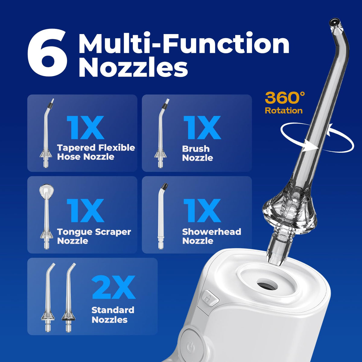 Bezvoi Water Flosser Cordless - Oral Irrigator LED Display 5 Modes 300ml IPX7 Electric Tooth Cleaner 6 Jet Tips - White - Damaged Box