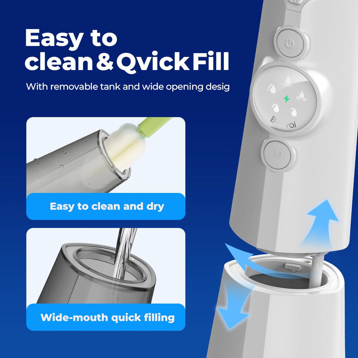 Bezvoi Water Flosser Cordless - Oral Irrigator LED Display 5 Modes 300ml IPX7 Electric Tooth Cleaner 6 Jet Tips - White - Damaged Box