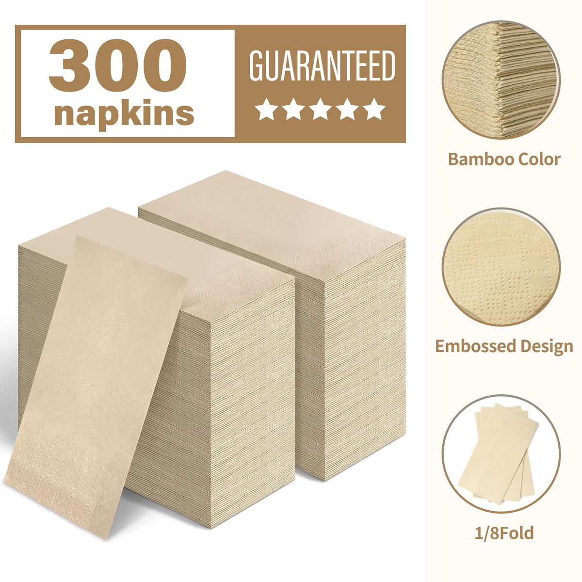 LEKOCH 300 Pcs Disposable Bamboo Paper Napkins - 2 Ply Compostable Eco Friendly Dinner Napkins 40x40cm - Damaged Box