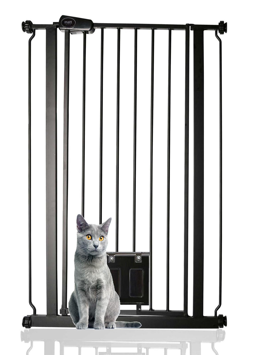 Bettacare Pet Gate with Lockable Cat Flap - Extra Tall Dog Safety Barrier - 75-84cm Wide - 104cm Height - Black - Damaged Box