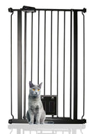 Bettacare Pet Gate with Lockable Cat Flap - Extra Tall Dog Safety Barrier - 75-84cm Wide - 104cm Height - Black - Damaged Box