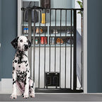 Bettacare Pet Gate with Lockable Cat Flap - Extra Tall Dog Safety Barrier - 75-84cm Wide - 104cm Height - Black - Damaged Box