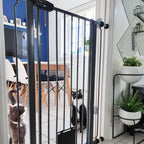 Bettacare Pet Gate with Lockable Cat Flap - Extra Tall Dog Safety Barrier - 75-84cm Wide - 104cm Height - Black - Damaged Box