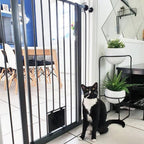 Bettacare Pet Gate with Lockable Cat Flap - Extra Tall Dog Safety Barrier - 75-84cm Wide - 104cm Height - Black - Damaged Box
