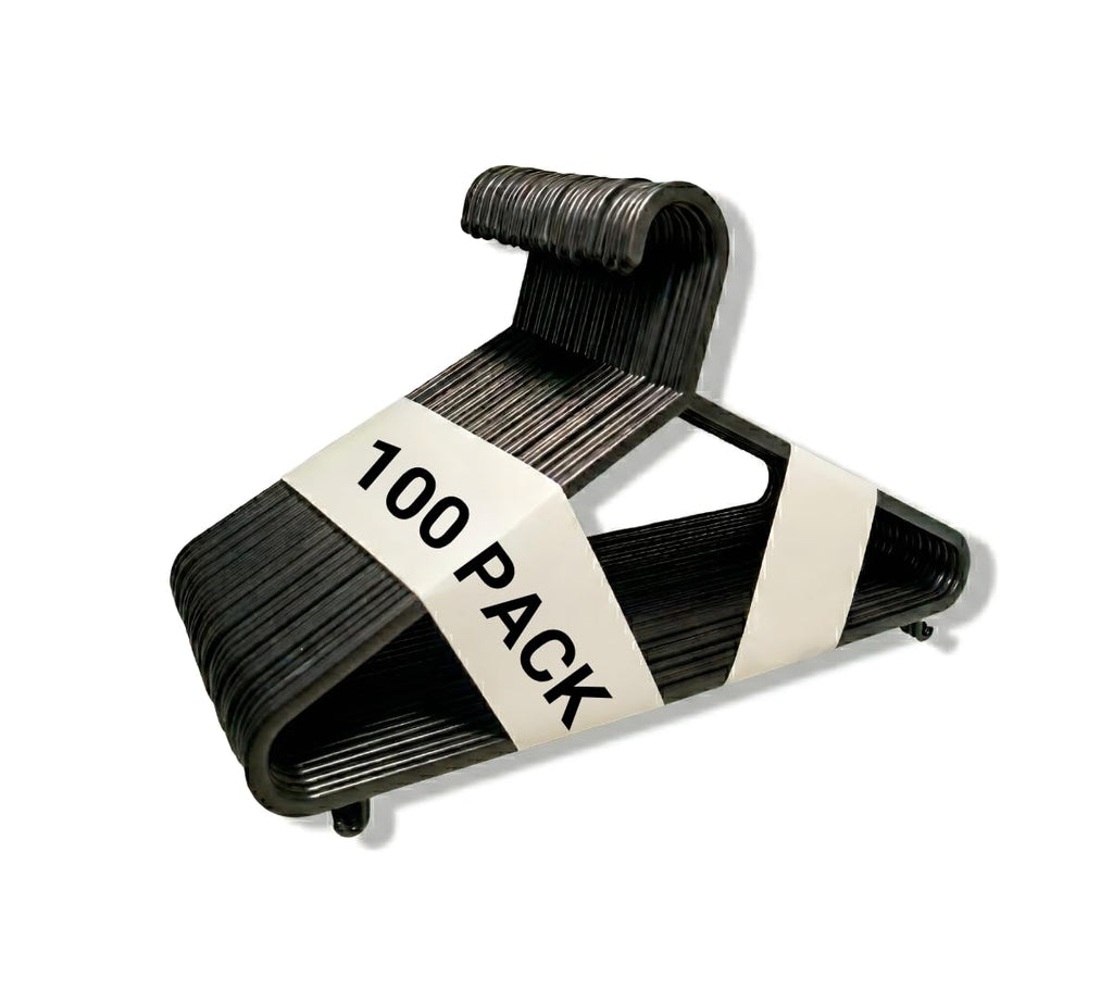 REQUISITE NEEDS 100 Pack Adult Coat Hangers - Strong Plastic Space Saving - Trouser Bar Suits Coats Clothes Rails - Damaged Box