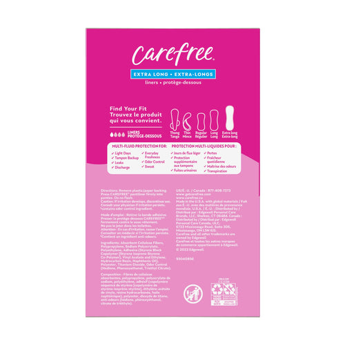 Carefree Liners - Extra Long Unscented Panty Liners - 100 Count - Damaged Box