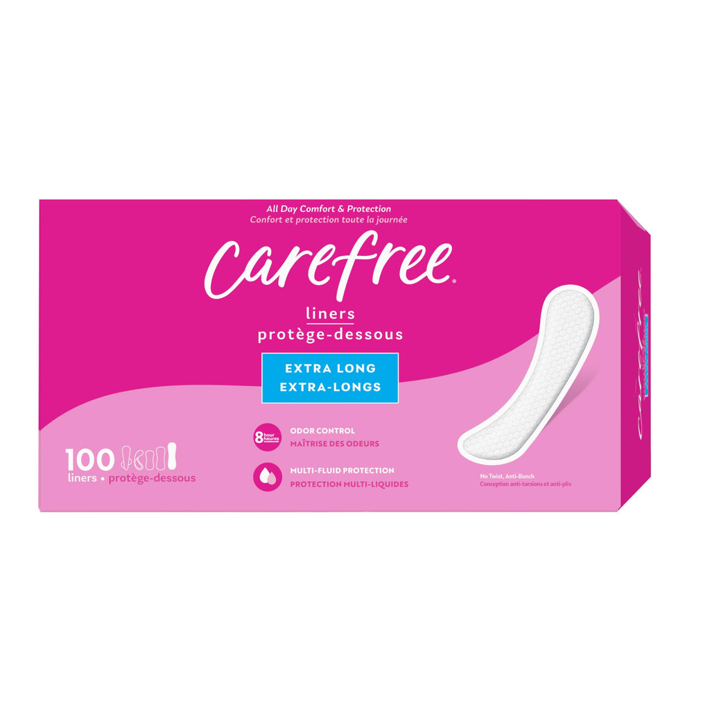 Carefree Liners - Extra Long Unscented Panty Liners - 100 Count - Damaged Box