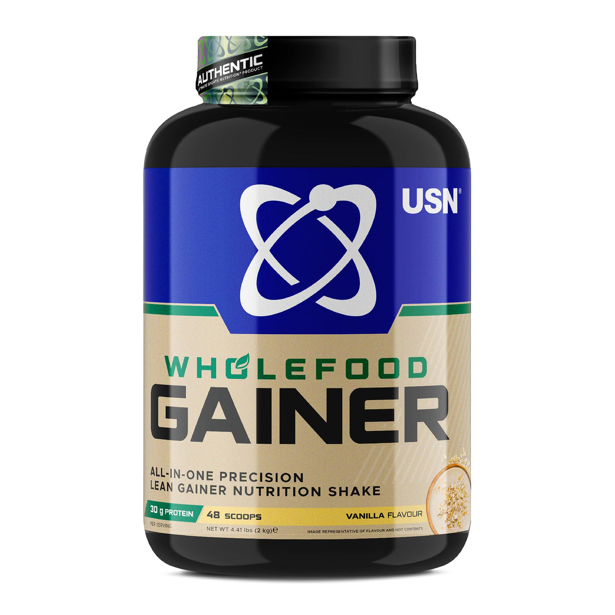 USN Wholefood Muscle Gain Protein Powder - Vanilla - 2kg Vegan All-in-One Protein Shake Mix - Mass Gainer Meal Replacement - Damaged Box - BBE 06/2028