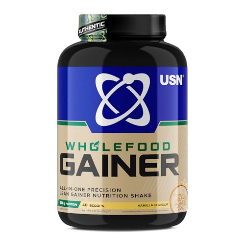 USN Wholefood Muscle Gain Protein Powder - Vanilla - 2kg Vegan All-in-One Protein Shake Mix - Mass Gainer Meal Replacement - Damaged Box - BBE 06/2028