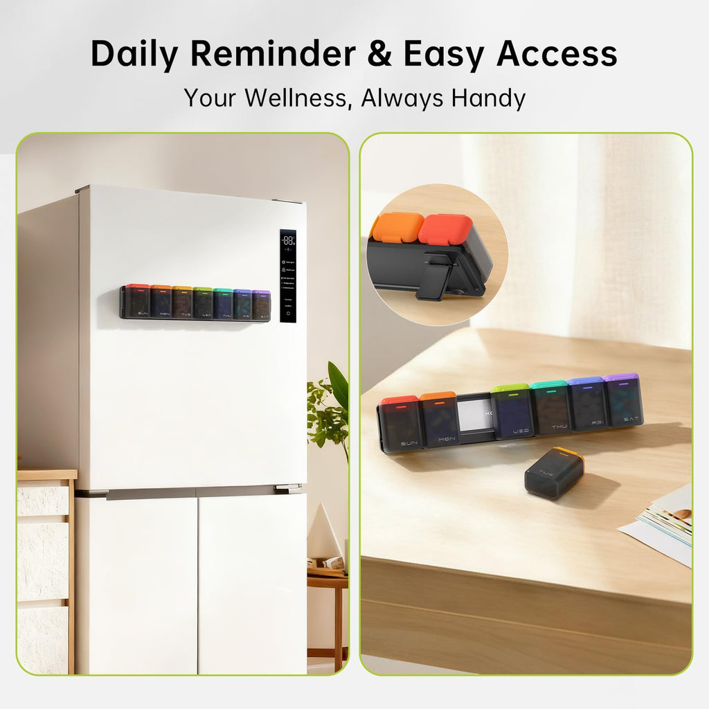 KOVIUU Weekly Pill Organiser Magnetic - 7 Day 1 Time a Day Pill Box - BPA Free Dispenser - Like New